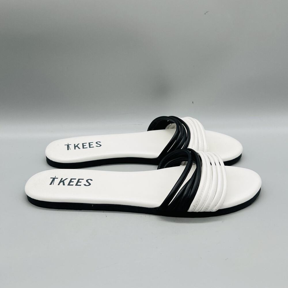 TKEES Sandals Womens 10 White Leather Strappy Slide Flats Casual Summer Shoes